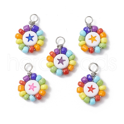 Opaque Acrylic & Seed Glass Pendants PALLOY-JF03837-1