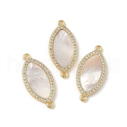 Brass Micro Pave Clear Cubic Zirconia and Natural Shell Horse Eye Connector Charms KK-Z115-08G-1