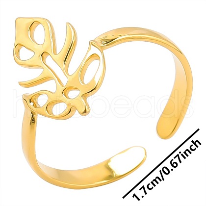 Minimalist Stainless Steel Leaf Open Cuff Rings for Men and Women AK9664-2-1