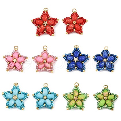 Handmade Glass Seed Beaded & Synthetic Dyed Imperial Jasper Beads Pendants PALLOY-MZ00752-1