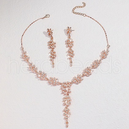 Ear of Wheat Alloy Crystal Rhinestone Pendant Necklaces & Stud Dangle Earrings Sets FS-WGD4E70-02-1