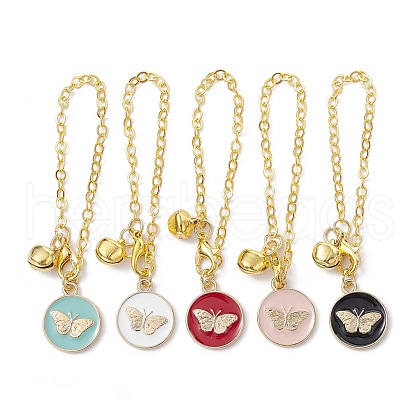 Flat Round with Butterfly Alloy Enamel Pendant Decorations HJEW-JM01519-S-1