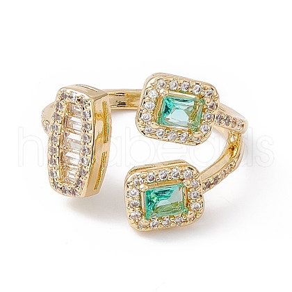 Green Cubic Zircon Rectangle & Oval Open Cuff Ring RJEW-B043-11-1