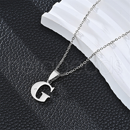 201 Stainless Steel Crystal Rhinestone Initial Pendant Necklaces FS-WG28760-13-1