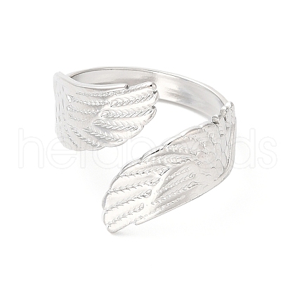 Non-Tarnish 304 Stainless Steel Double Wings Open Cuff Ring for Women RJEW-K245-41P-1
