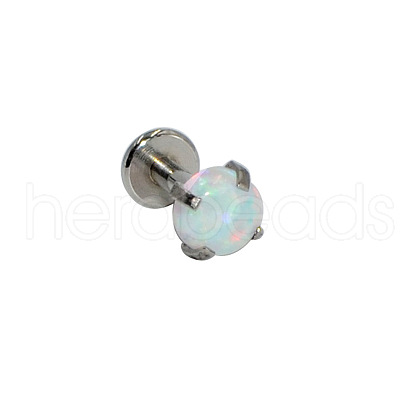 304 Stainless Steel White Synthetic Opal Internally Threaded Labrets For Women Men WGF4990-56-1