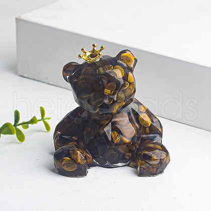 Natural Tiger Eye Crown Bear Display Decorations WG56055-09-1