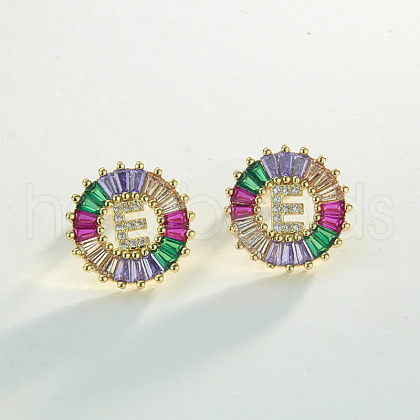 Brass Colorful Cubic Zirconia Stud Earrings WG39B88-05-1