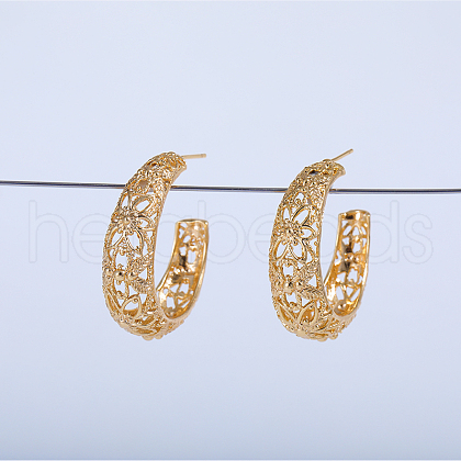 C-Shaped with Hollow Flower Brass Stud Earrings AN6879-1
