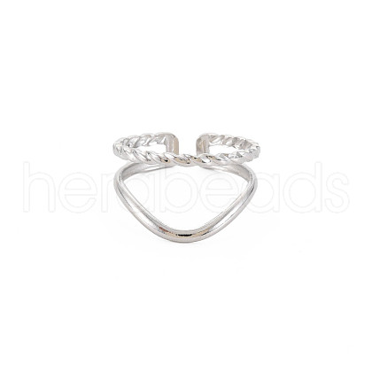 Non-Tarnish 304 Stainless Steel Double Line Open Cuff Ring for Women RJEW-S405-211P-1
