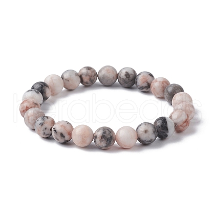 Natural Pink Zebra Jasper Round Beaded Stretch Bracelets BJEW-JB09832-1