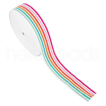 DELORIGIN 10 Yards Polyester Jacquard Stripe Ribbon DIY-DR0001-55D-1