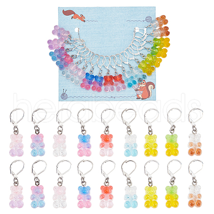 18Pcs 9 Colors Resin Bear Pendant Stitch Marker HJEW-NB00012-1