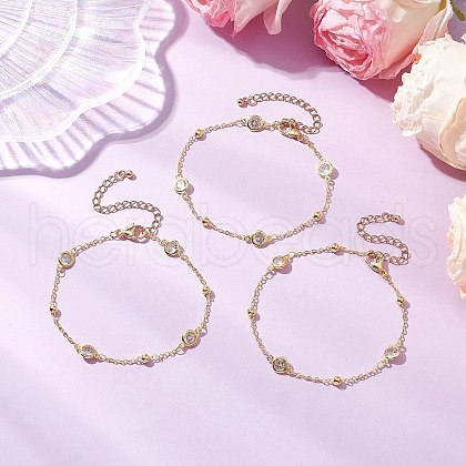 Cubic Zirconia Flat Round Link Bracelets for Women BJEW-JB11634-1