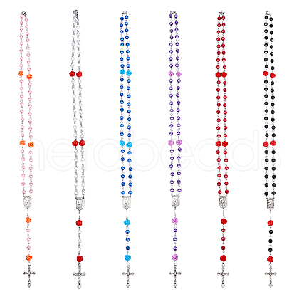 6Pcs 6 Color Imitation Pearl Acrylic & Resin Rose Rosary Bead Necklaces Set NJEW-AB00031-1