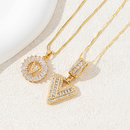 2Pcs 2 Styles Brass Pave Clear Cubic Zirconia Initial Pendant Necklace Sets FS-WGBC393-22-1