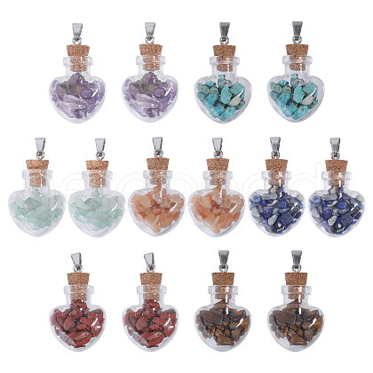 Heart Glass Bottle Pendants PALLOY-CA00004-1