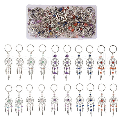 Kissitty 20Pcs 10 Style Natural Chip Gemstone Keychain KEYC-KS0001-05-1