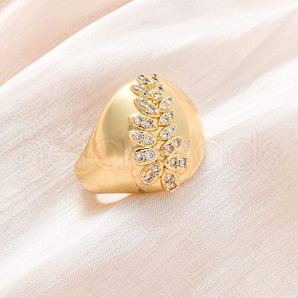 Brass Micro Pave Clear Cubic Zirconia Cuff Rings for Women RJEW-U043-03G-1