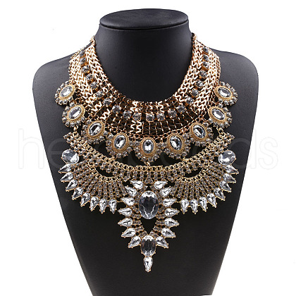 Alloy Crystal Rhinestone Trible Floral Chunky Bib Necklaces for Women FS-WG76656-07-1