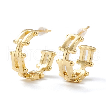 Brass Half Hoop Earrings EJEW-A056-08G-1
