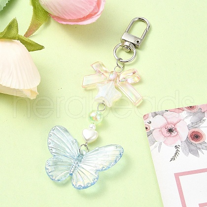 Butterfly Bowknot Acrylic Pendant Decoration HJEW-YW00034-02-1