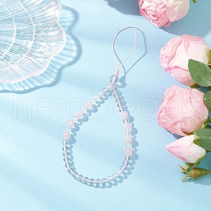 Natural  Rose Quartz Mobile Straps HJEW-JM03414-02-1