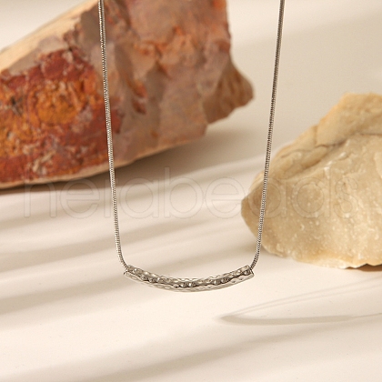 Stylish Stainless Steel Textured Curved Tube Bead Snake Chain Necklaces for Women MH1558-3-1