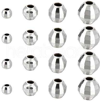 Beebeecraft 40Pcs 4 Size Faceted Round 925 Sterling Silver Spacer Beads STER-BBC0006-17-1