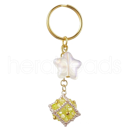 Glass Seed Bead Cube with Acrylic Star Keychain KEYC-MZ00027-03-1