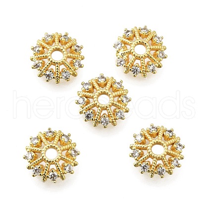 Flower Brass Micro Pave Cubic Zirconia Bead Caps KK-K300-04B-G-1