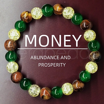 Round Natural Tiger Eye & Glass Beads Stretch Bracelets for Girl Women FS-WGE0C43-06-1
