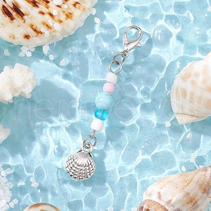 Ocean Theme Alloy Charm & Glass Beads Pendant Decorations HJEW-JM03157-06-1