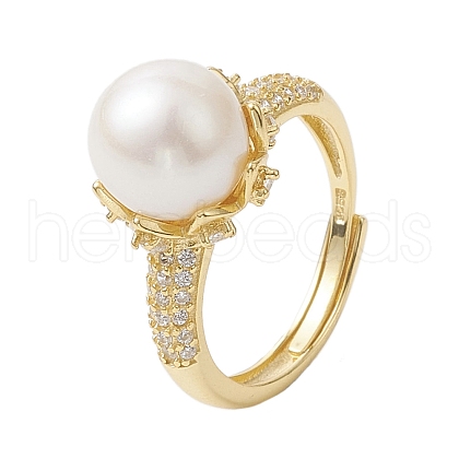 Mother's Day Jewellery Round Natural Pearl Adjustable Rings RJEW-P113-02G-1