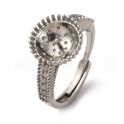 Round Brass Micro Pave Clear Cubic Zirconia Adjustable Ring Settings KK-D378-35P-1