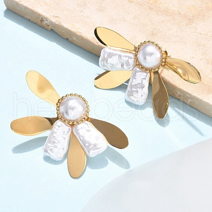 Flower 304 Stainless Steel Stud Earrings EJEW-C142-05G-1