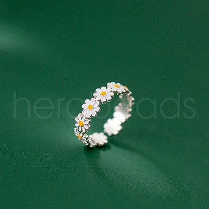 Daisy Alloy Enamel Adjustable Cuff Rings for Women FS-WG99381-01-1