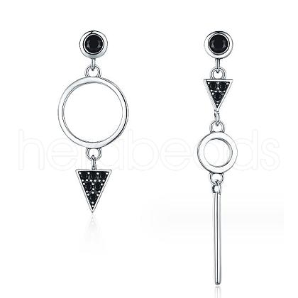 Ring & Triangle Rhodium Plated 925 Sterling Silver Asymmetrical Earrings JE1141A-1