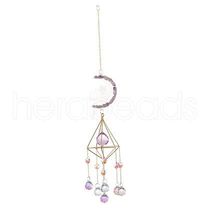 Moon & Fairy Iron AB Color Chandelier Decor Hanging Prism Ornaments HJEW-P012-05G-1