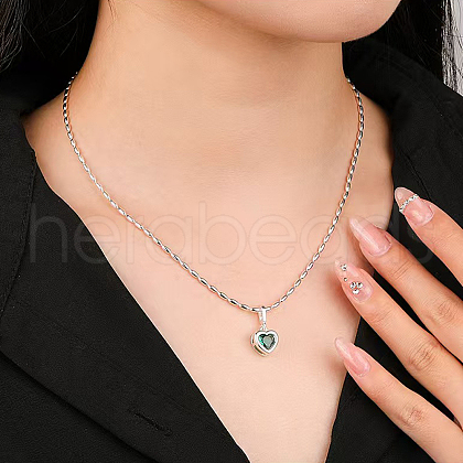 925 Sterling Silver Pave Cubic Zirconia Birthstone Heart Pendant Necklaces for Women EE9411-11-1