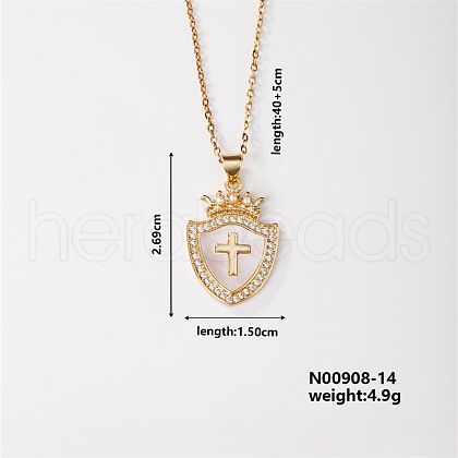 Vintage Brass Pave Clear Cubic Zirconia Religion Heart-shaped Shield Pendant Couple Necklaces EG3361-6-1