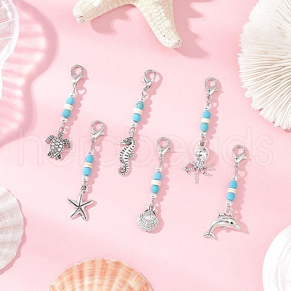 Ocean Theme Tibetan Style Alloy Pendant Decorations HJEW-JM03439-1
