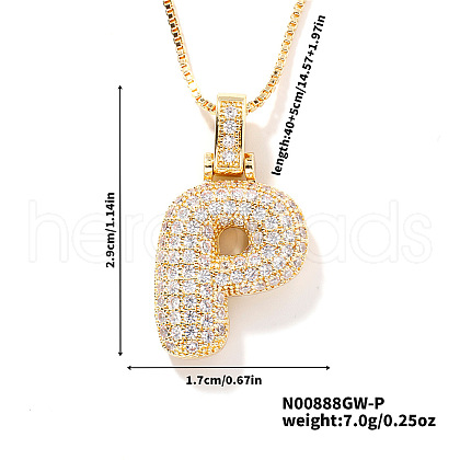 Elegant Brass Micro Pave Clear Cubic Zirconia 3D Initial Necklaces DV4415-14-1