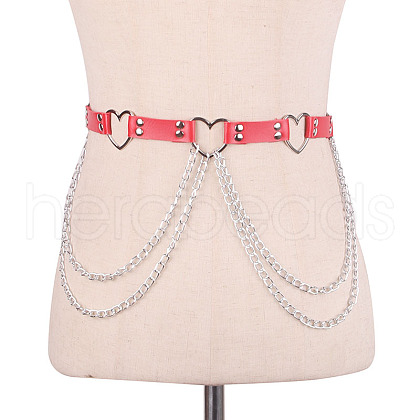 Heart Alloy Curb Chain with Imitation Leather Tassel Waist Chains FS-WGCEF59-03-1