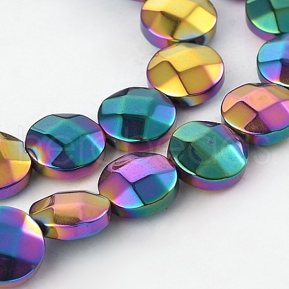 Electroplated Non-magnetic Synthetic Hematite Flat Round Bead Strands G-L368-06B-1