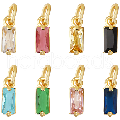 Beebeecraft 24Pcs 8 Colors Brass Micro Pave Cubic Zirconia Charms ZIRC-BBC0003-01-1