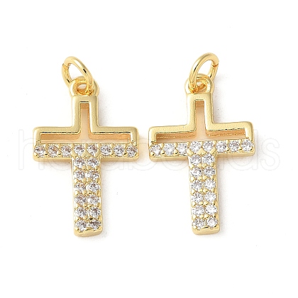 Brass Micro Pave Clear Cubic Zirconia Pendants KK-Q031-35G-03-1