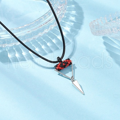 Cylinder Seed Beaded Evil Eye & Alloy Pyramid Cone Pendant Necklaces NJEW-MZ00105-04-1
