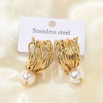 304 Stainless Steel C-Shaped Stud Earrings EJEW-M073-05G-1