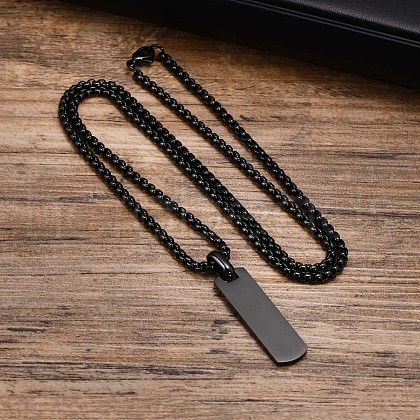 Blank Rectangle Stainless Steel Pendant Box Chain Necklaces for Men FS-WG55909-03-1